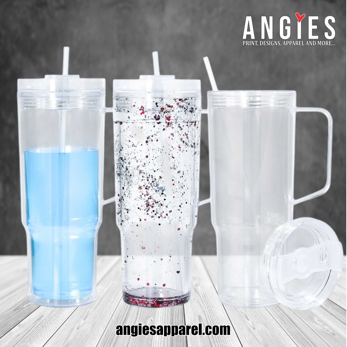 40oz Pre-Drilled Double Wall Plastic Snow Globe Cup with Handle