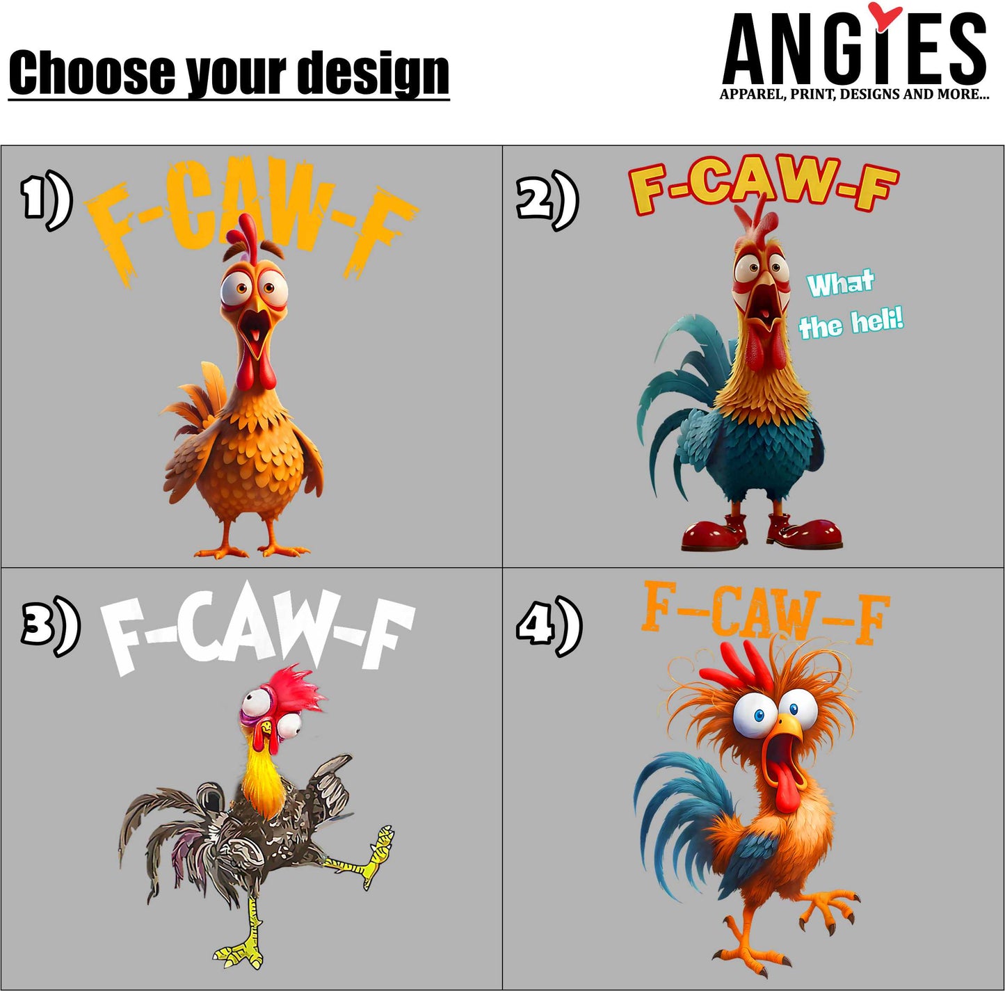 DTF Transfers – F-CAW-F Funny Rooster Collection