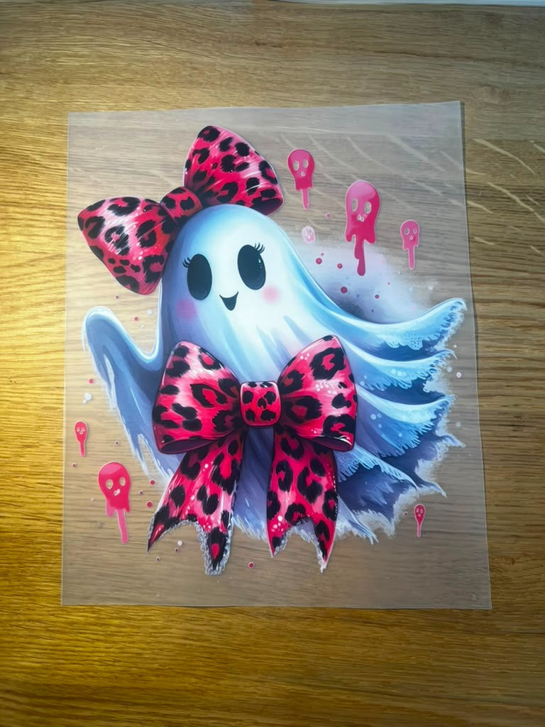 Halloween 10" DTF Pink Bow Ghost