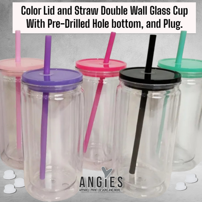 16oz. Snow Globe Tumbler with Color Lid and Straw Pre-Drilled Hole bottom, and Plug.
