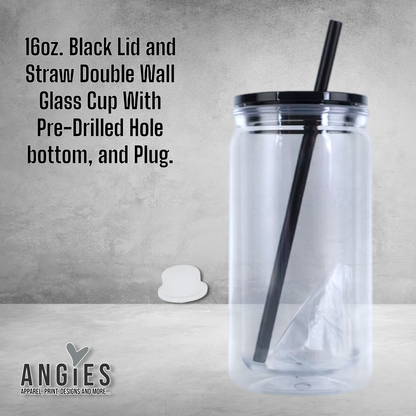 16oz. Snow Globe Tumbler with Color Lid and Straw Pre-Drilled Hole bottom, and Plug.