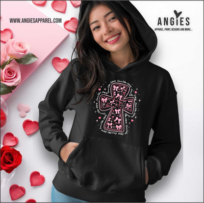 Cross Pink and White Bow Cross Hoodie and Crew Neck Sweatshirt