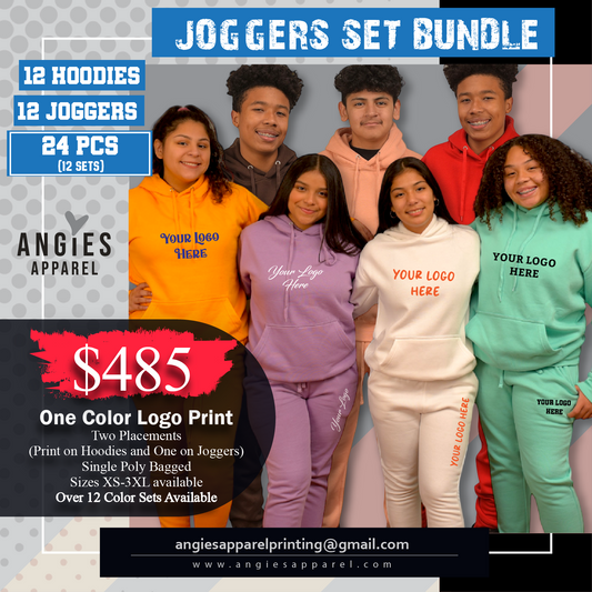 12 Printed jogger sets 1 color (1placement on Hoodie)(1 placement on jogger)