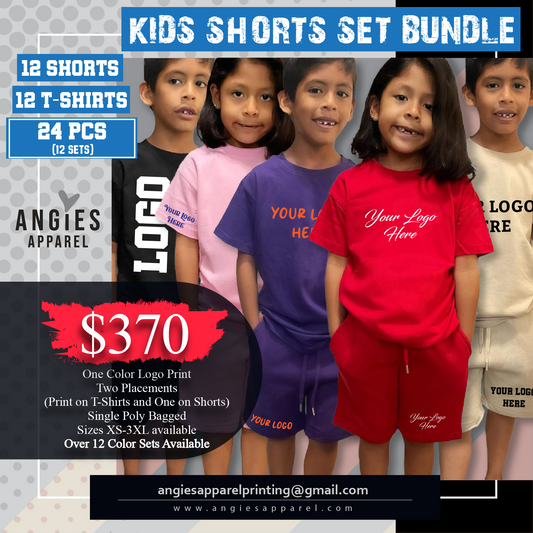 Kids 12 Printed Short sets 1 color (1placement on t-shirt)(1 placement on shorts)