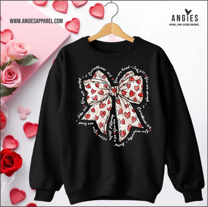 White Bow and Heart Bible Phrases Crew Neck Sweatshirt