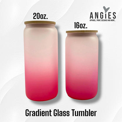 16oz and 20oz. Gradient Color Frosted Glass Cups with Lids and Straws. Can Shaped Glass Tumblers for Sublimation and Casual Use