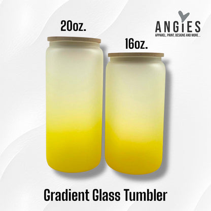 16oz and 20oz. Gradient Color Frosted Glass Cups with Lids and Straws. Can Shaped Glass Tumblers for Sublimation and Casual Use